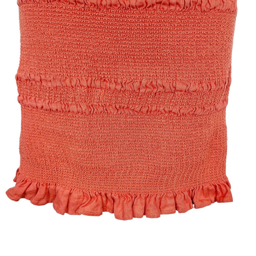 Revolve Capulet Linen Mini‎ Dress L Orange Smocked Resort Vacation - Picture 4 of 11